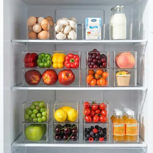 4 Clear Pantry Organizer Bins for Kitchen Drawer, Refrigerator