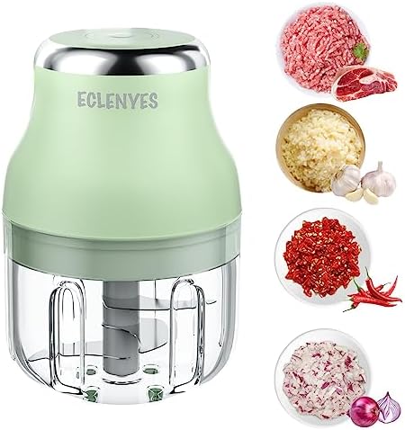 Vegetable Chopper, Electric Garlic Chopper, 250ML USB Rechargeable Mini Blender, Powerful Small Food Processor, Blender to Vegetable, Wireless Food Cutter for Ginger, Chili, Fruit, Meat, etc（Green） by HappinessExperienceinECLENYES