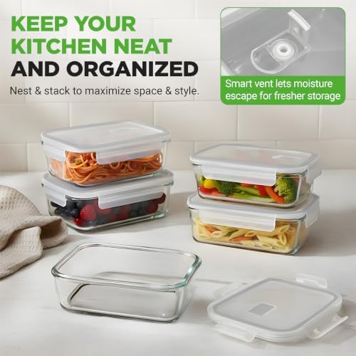 10 Piece Glass Food Storage Containers with Lids – 30 oz Meal Prep Containers Reusable – Airtight Glass Lunch Containers for Food Storage – Freezer to Oven Safe - Gray