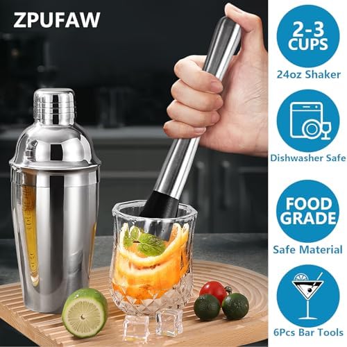 6-Piece Cocktail Shaker Set, Bartender Kit, Drink Shaker, Bar Set