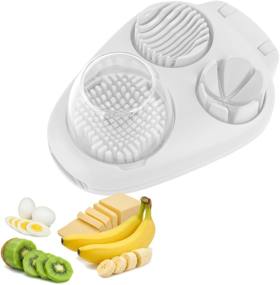 Egg Slicer for Hard Boiled Eggs, 3-in-1 Egg Cutter with 3 Slice Modes, Stainless Steel Dicer for Strawberry Mushroom Grape Kiwi, Multipurpose Kitchen Chopper Tool (Gray)