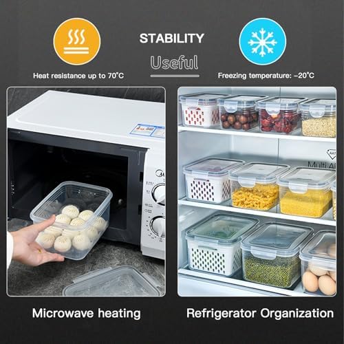3PCS Fruit Storage Containers for Fridge – Airtight Produce Saver with Removable Drain Basket, BPA-Free Berry Keeper, Stackable Food Storage Containers for Vegetables, Lettuce & Meal Prep (Blue)