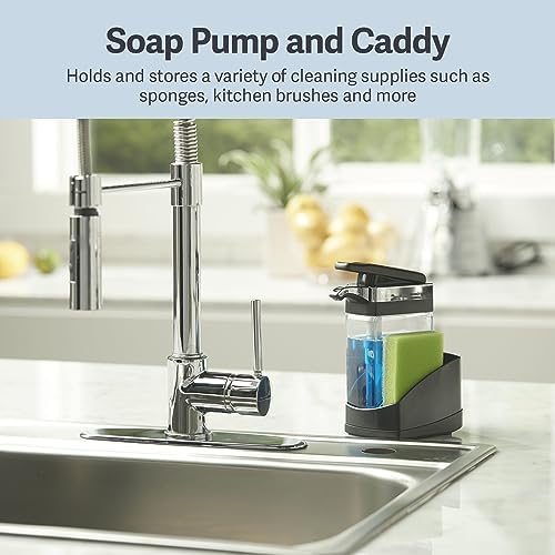 Sink Sider Solo Kitchen Soap Pump and Sponge Caddy, 2-in-1 Ergonomic Design, Easy to Refill and Clean, Efficient Size, Black