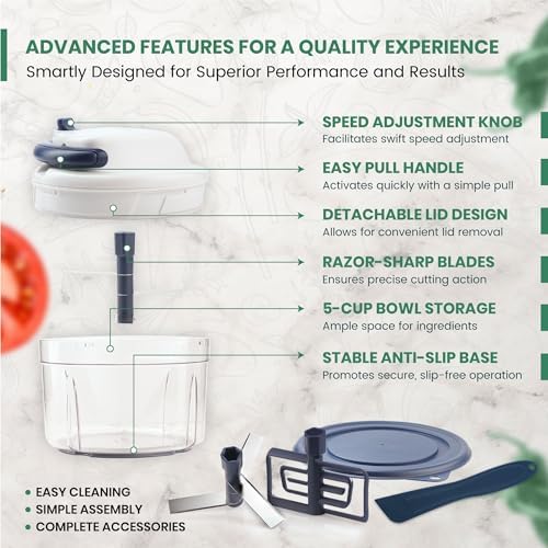 Hand Pull Manual Food Chopper, Onion Chopper Vegetable Cutter Dicer
