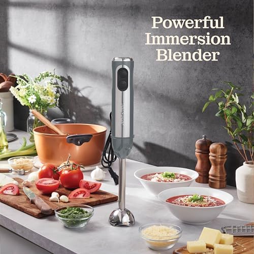 Powerful Immersion Blender, Electric Hand Blender 500 Watt with Turbo Mode, Detachable Base. Handheld Kitchen Blender Stick for Soup, Smoothie, Puree, Baby Food, 304 Stainless Steel Blades (Grey) - Image 2