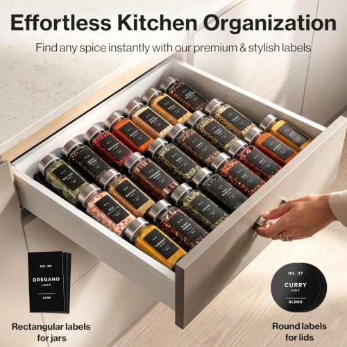 Glass Spice Jars with Label, 24x Stainless Steel Lids
