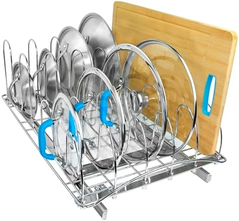 Pull Out Pot and Pan Lid Organizer Inside Cabinet - Lifetime Ltd. Warranty – Cookie Sheet Organizer for Cabinet – Slide Out Baking Sheet Organizer - 14W x 21D, Extra-Large, Chrome