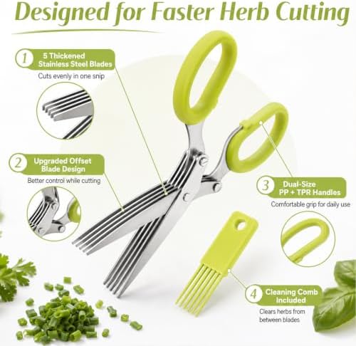 5-Layer Vegetable Shears, Multipurpose 5 Blade Scissors，Green+Blue