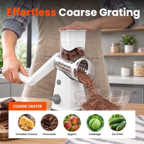 Rotary Cheese Grater Hand Crank, Cheese Shredder with Upgraded Suction Base