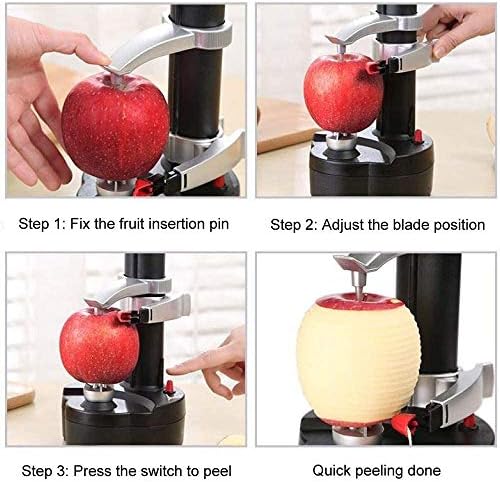 Electric Potato Peeler Automatic Apple Peeler, Smart Vegetable Fruit Peeler, Electric Peeler Machine [1 Adapter 2 Extra Blades] with Potato Cutter (Black-A)
