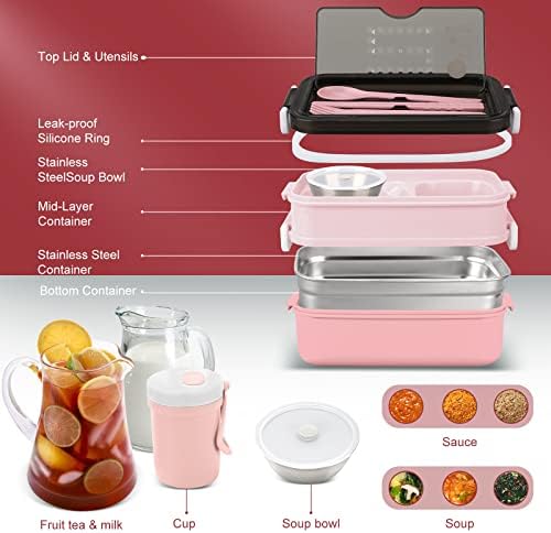 2-Tier Bento Lunch Box for Women & Adults with Insulated Lunch Bag