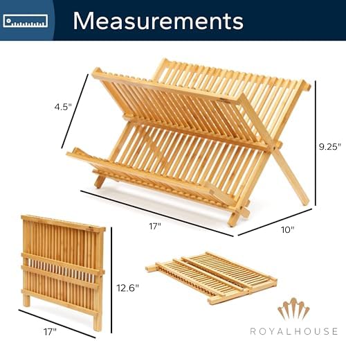 Premium Natural Bamboo Dish Rack, Collapsible Dish Drainer