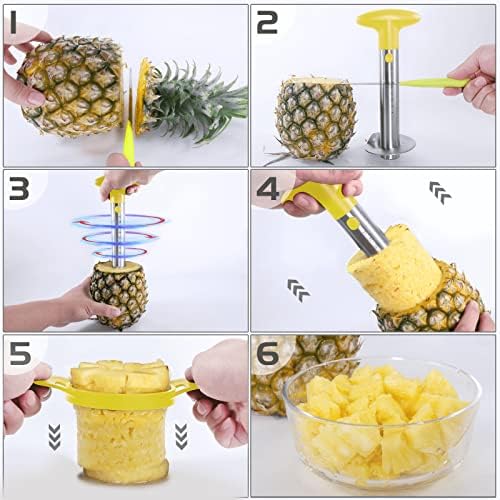 Pineapple Corer Cutter, Stainless Steel Fruit Peeler Slicer - Upgraded, Reinforced Thicker Blade, Core Remover with Measure Mark, Kitchen Tool for Diced Pineapple Rings