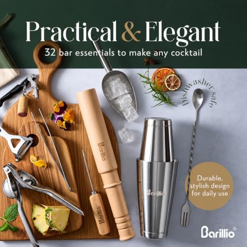 Bar Tool Set Pro Edition - Stainless-Steel Cocktail Shaker Set - Mixology Bartender Kit w/Boston Shaker, Drink Mixer & Muddler for Cocktails - Home Bar Accessories - 32-Pc Bar kit