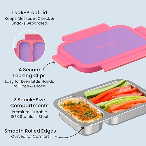 Stainless Steel Snack Box, Leak-Proof, 2 Compartments, 2-Cup Capacity