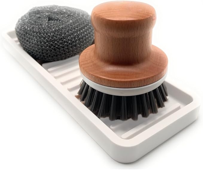 Silicone Sink and Surface Organizer Tray, Sponge Holder, Vanity Tray, Trivet, Heat Safe, Dishwasher Safe, for Bathroom and Kitchen Organization (Vanilla Cream, 9"x3.5")