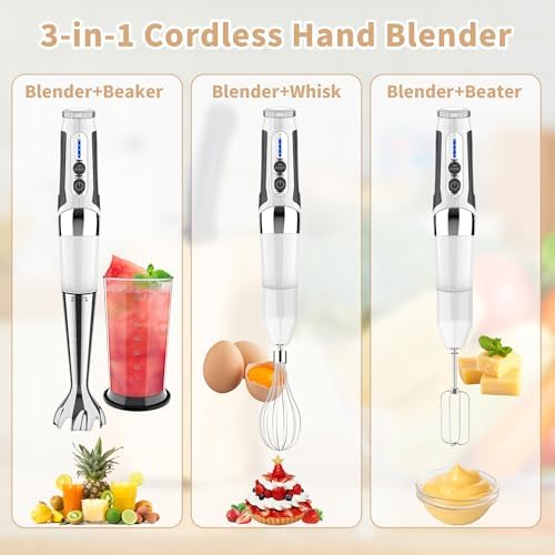 Toogel 3-in-1 Cordless Immersion Blender, 21-Speed, 3-Angle Adjust, White - Image 4