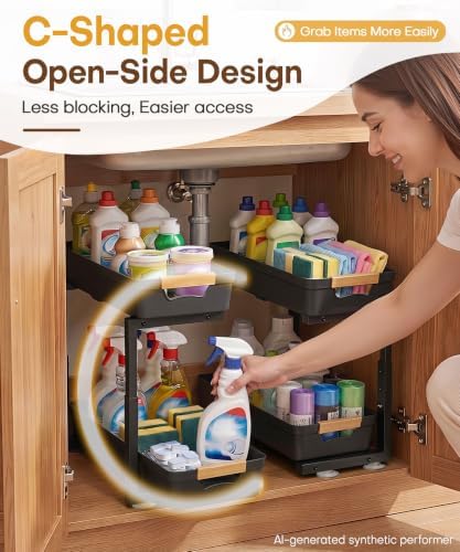Sliding Under Sink Organizer: 2-Pack Pull-Out Rack for Kitchen