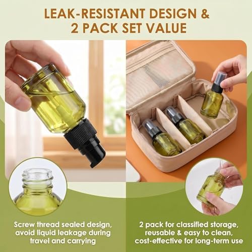 2Pcs 60ml Green Empty Glass Lotion Pump Bottles for Travel - Image 6