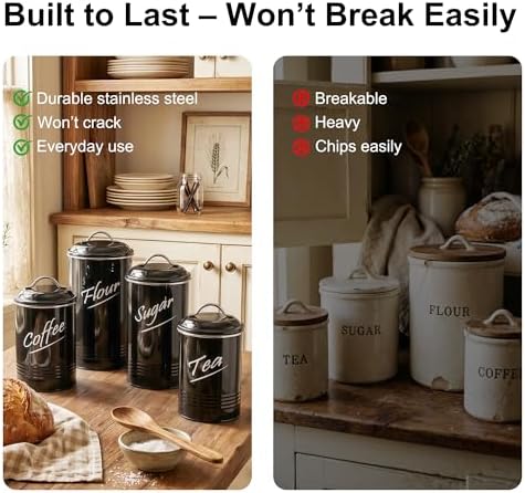Kitchen Canisters Sets for Countertop-Set of 4, Black