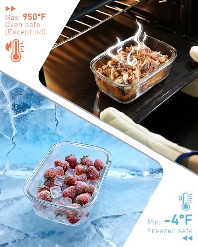 2 Pack Glass Food Storage Containers with Tempered Glass Lids & Steam Valve, 74oz(9.3 Cup) Airtight Leak-Proof Meal Prep Containers for Microwave/Oven/Freezer, Borosilicate Glass, Gift Box