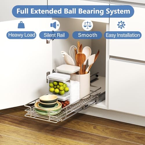 Pull Out Cabinet Organizer, Cabinet Pull Out Shelves 7½" W x 21½" D, Heavy Duty Cabinet Drawers Slide Out Kitchen Cabinet Organizers Storage Shelf