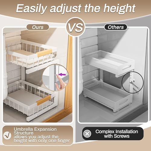 Adjustable Under Sink Organizer, 2-Tier Pull-Out, 2-Pack, White