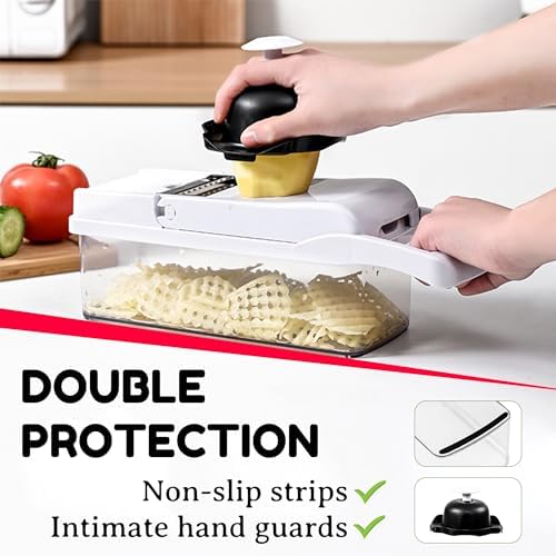 Vegetable Chopper,25 in 1 Multifunctional Food Chopper with Container,Kitchen Vegetable Slicer Dicer Cutter,Veggie Chopper Fruit Salad Potato,13 Blade Stainles Steel Blades（White） - Image 2
