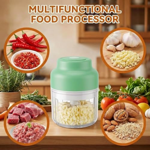 2026 New Electric Garlic Chopper, Mini Portable Veggie Chopper USB Charging Wireless Food Processor, Upgrade Electric Mini Garlic Chopper Set Wireless Veggie Grinder (Green, 350ML) - Image 3
