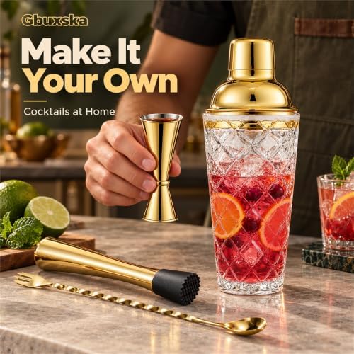 Cocktail Shaker Set with Jigger, Bar Spoon & Muddler