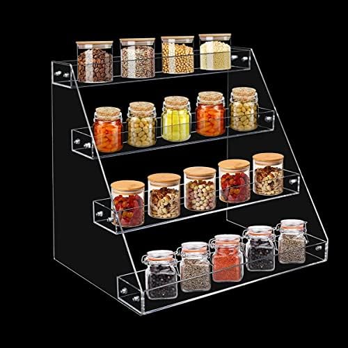 4-Tier Clear Acrylic Spice Rack Organizer for Cabinet Countertop