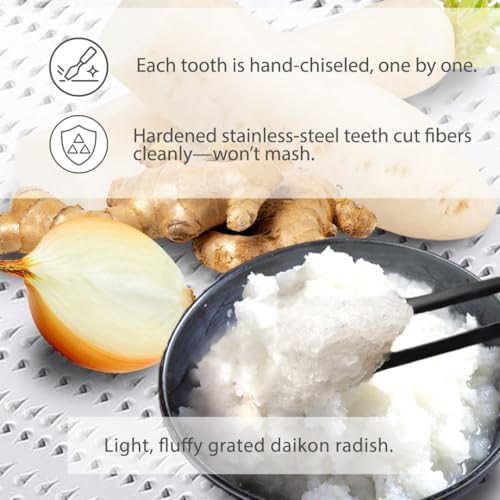 Japanese Grater Oroshigane Slicer Stainless Steel Made in Japan for Radish Garlic Ginger Fruits and Root Vegetables (5.1"x9.4")