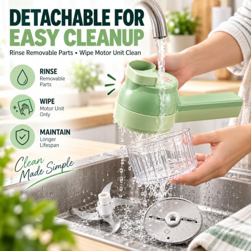 4 in 1 Handheld Electric Vegetable Chopper - 2026 New Wireless Multi Blade Vegetable Cutter Electric, Multi-function Food Processor with Brush & Egg Beater for Chopping, Slicing and Whipping - Image 6