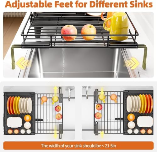 Expandable Sink Dish Drying Rack for Kitchen Counter, 1-Tier Black