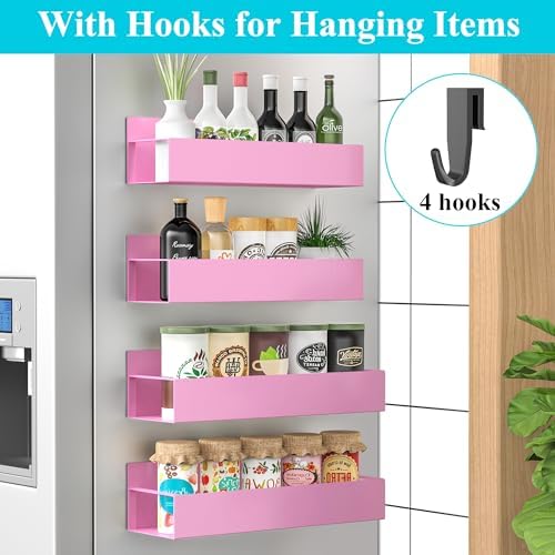Metal Magnetic Spice Rack for Refrigerator Pink, 4 Pack