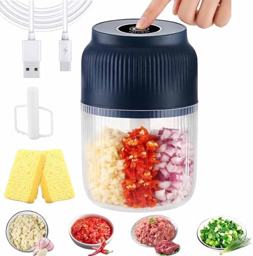 Household Electric Garlic Crusher, 400ml Mini Electric Food Chopper, Portable Mini Food Processor with 6 Blades, Wireless Electric Garlic Chopper for Ginger, Chili, Fruit, Meat, etc (6 Blades Blue) by Unknown