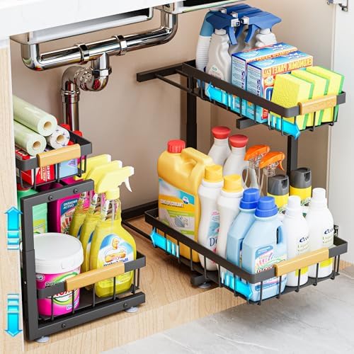 2-Tier Pull-Out Under Sink Organizer, 2-Pack, Large, Black