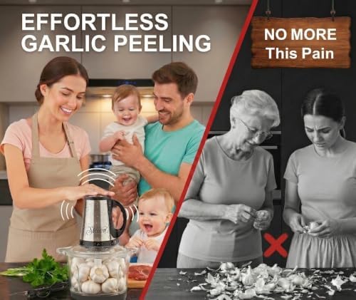 Electric Garlic Peeler & Chopper 300W – Automatic Garlic Peeler Machine with 2L Jar & Dual Blades, Electric Garlic Mincer, Vegetable Chopper & Silicone Garlic Peeler Skin Remover Tool - Image 5