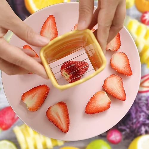 Cup Slicer - [NEW] Fruit Slicers Cup Egg Slicer, Stainless Steel Banana Strawberry Cutter, Quickly Making Soft Fruits, Vegetables Cutting Kitchen Gadget (Yellow+Green) - Image 3