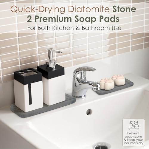 Large Stone Dish Drying Mat for Kitchen Counter, Foldable Quick Dry Stone Dish Mat, Diatomaceous Earth Water Absorbing Pad for Plate Utensils Rack Bottles, Any Countertop (Dark Gray 24"×16" & 2*8"x4")