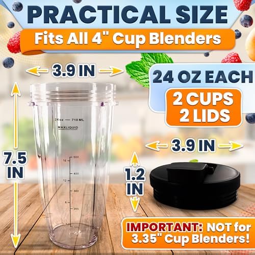 24 Oz Replacement Cups for Ninja Blender, 2 Pack, Twist-On Design - Image 5