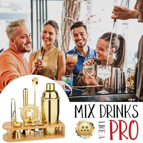 Cocktail Shaker Set Bartender Kit, 12-Pcs Bar Tool with Bamboo Stand