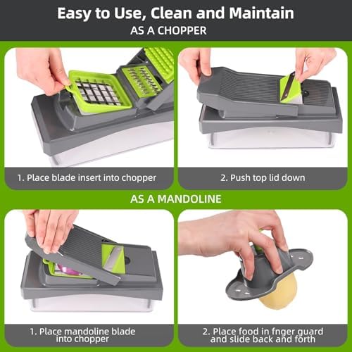 10-in-1 Vegetable Chopper – 6 Blade Veggie Chopper with Container, Food Dicer, Onion Cutter, Cheese Grater, Mandoline Slicer, Kitchen Gadgets & Home Essentials (Gray)