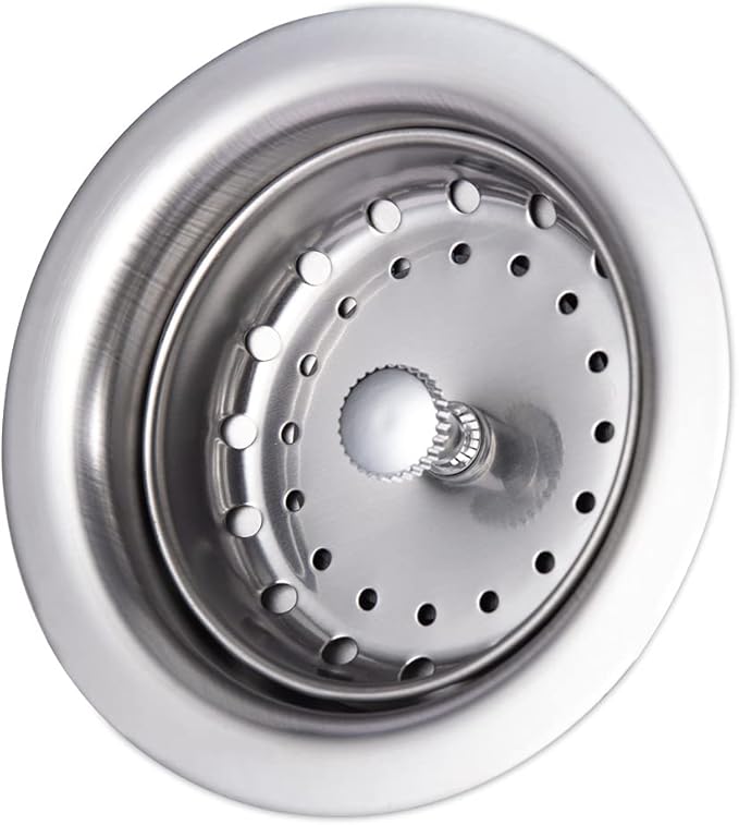 Uni-Green Kitchen Sink Drain Kit for Standard 3-1/2 inch Drain - Fit 1-1/2 inch Pipe - Stainless Steel Basket with Knob - Rubber Stopper Bottom - 3.5" Kitchen Sink Drain Strainer Replacement Kit