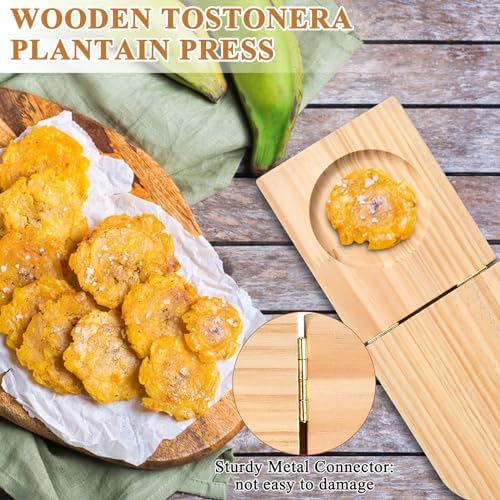 2 Kitchen Tools Including Mortar and Pestle Set and Wood Tostonera Plantain Press, Natural Plantain Smasher for Fried Banana Pepper Spices Garlic Press Grinder Chopper Crusher