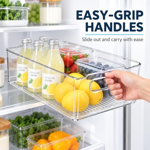 6 Pack Clear Plastic Storage Bins with Handles, Pantry Organizer Box