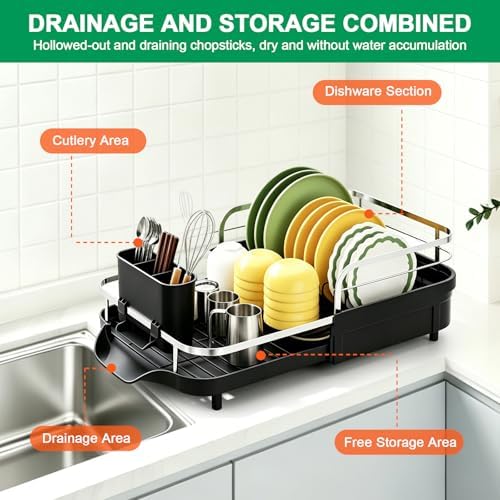 Dish Drying Rack for Kitchen Counter,Expandable 15-22.4 in,Dish Drainer