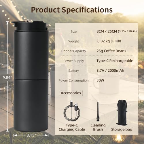Portable Coffee Maker with 38 Adjustable Grind Pour-Over Dripper