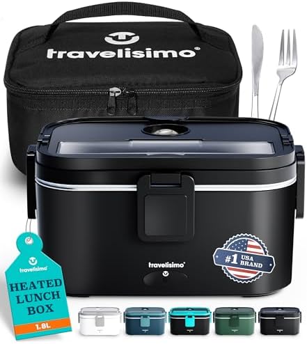 Extra-Large Electric Lunch Box For Adults Holds up to 8 Cups - 100W Heated Lunch Box For Men 1.8L, Portable Food Warmer for Travel & Work, Loncheras Electricas Para Calentar Almuerzo