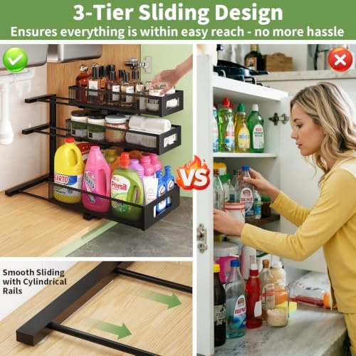 Under Sink Organizer,3-Tier Heavy Duty Pull out Cabinet Organizer Shelf